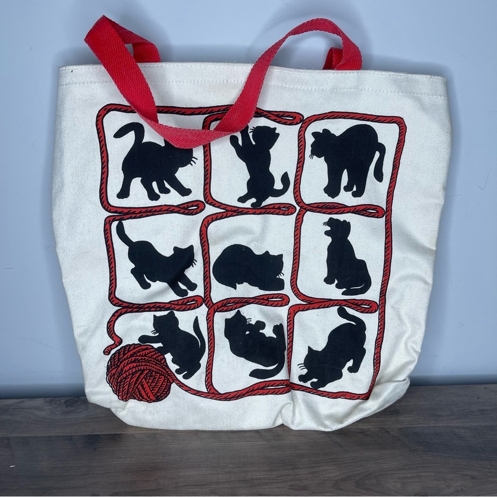 Large black silhouette kitty‎ cat kitten yarn knitting crochet bag tote